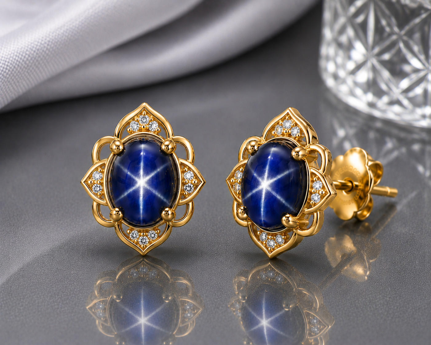 Blue Star Sapphire Earring Designer Stud Earring 925 Sterling Silver Women Gift