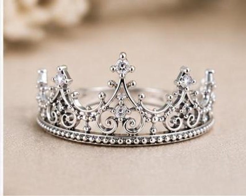 925 Sterling Silver Crown Ring Princess Tiara Queen Filigree Minimalist