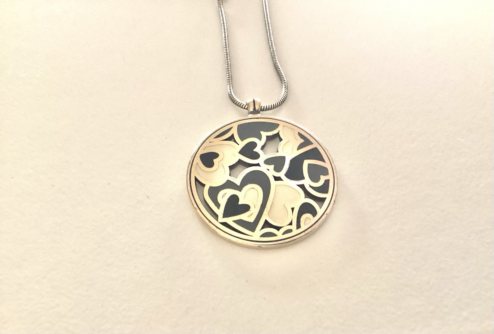 Brighton Tempest Heart Necklace Blue Black Cream Enamel Silver