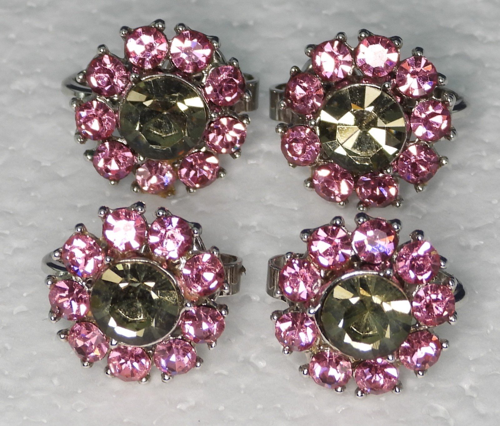 Crown TRIFARI Early 1960s Pink & Gray RS Flower Brooch, Bracelet, Earrings Set