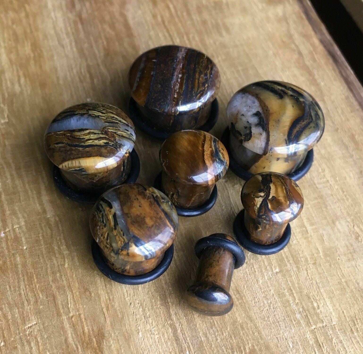 – ALL 10 PAIR – Stone Plugs Organic Single Flare Ear Gauges Body Jewelry (lot 2)