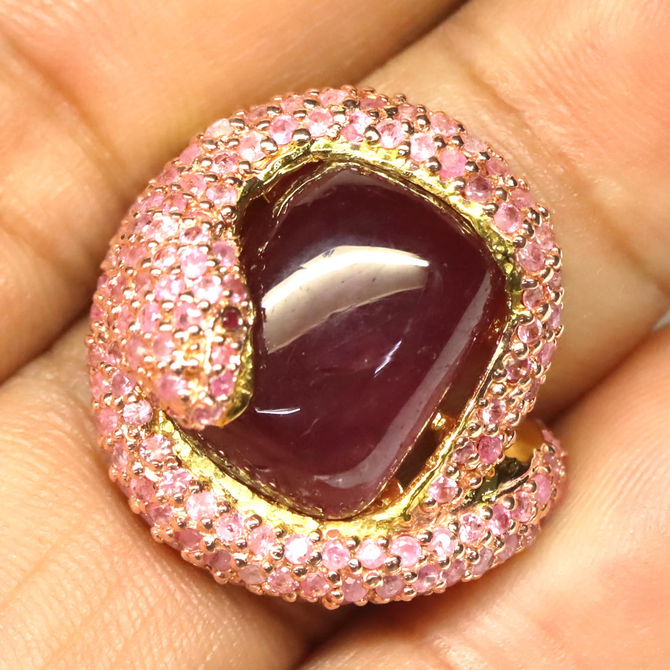 925 Sterling Silver 11 x 15 mm. Red Ruby & Pink Sapphire Ring Size 6.5