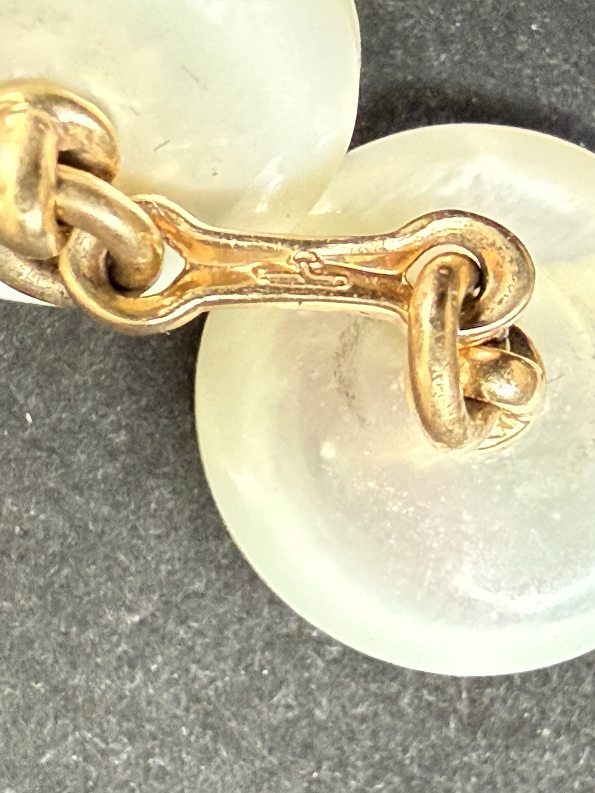 Rare Larter Mother Of Pearl Diamond Cufflinks With 14 kt Gold Link