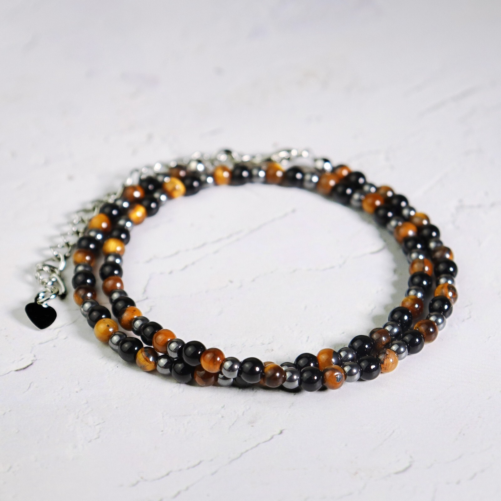 Natural Triple Protection Hematite Black Obsidian Tiger’s Eye Stone Beads Choker
