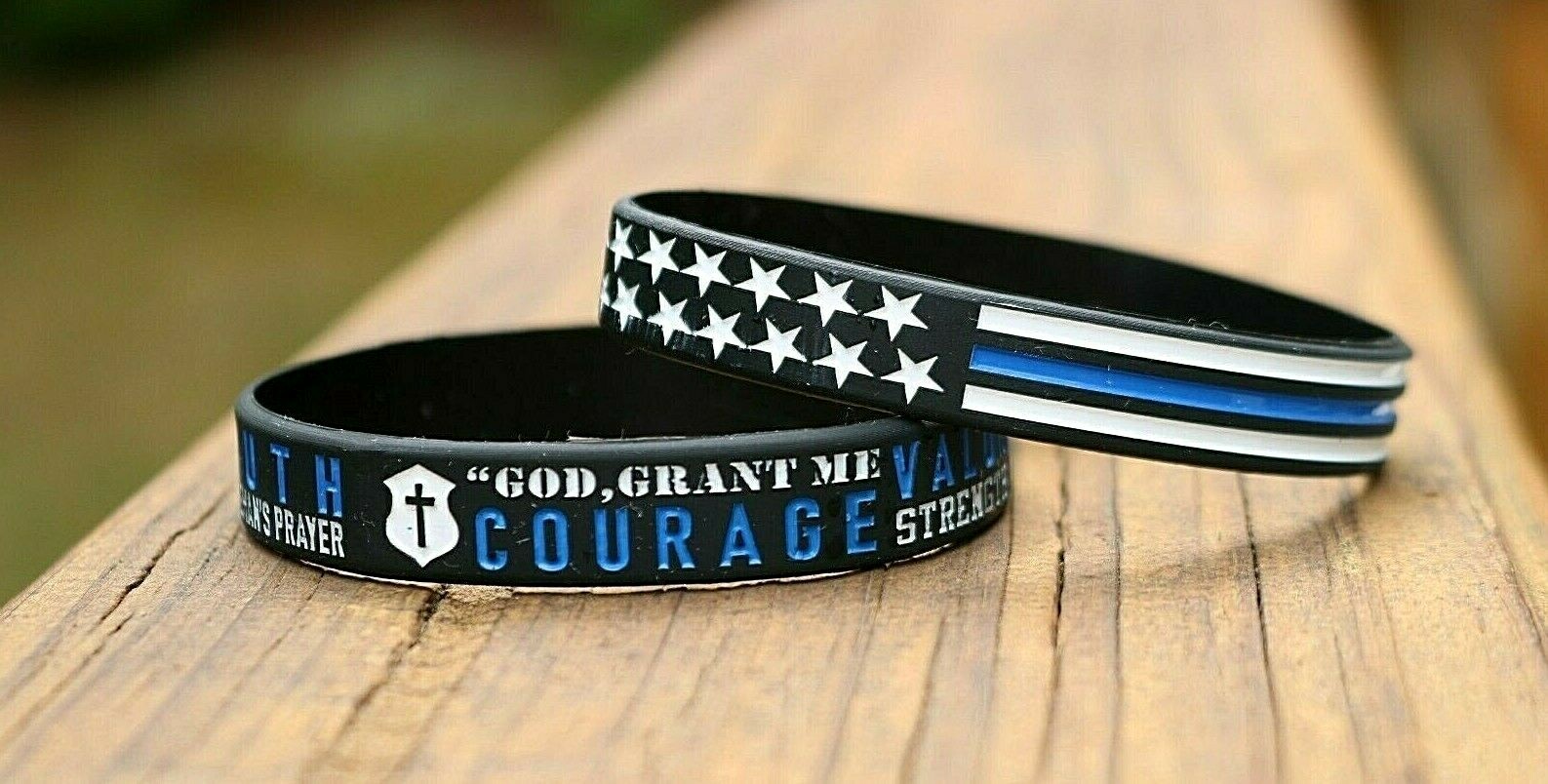 Thin Blue Line Silicone Bracelet 2 pk Policeman’s Prayer Blue Line American Flag