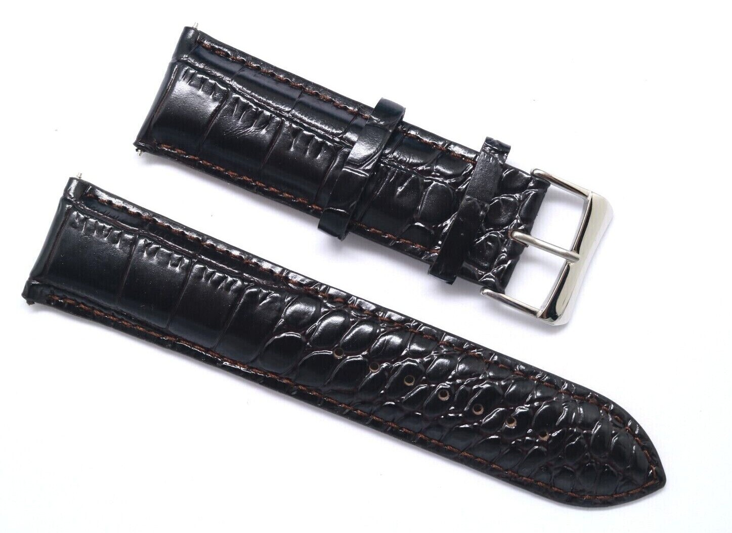 22mm 24mm 26mm Dark Brown Croco Embossed Leather Padded Men Watch Strap