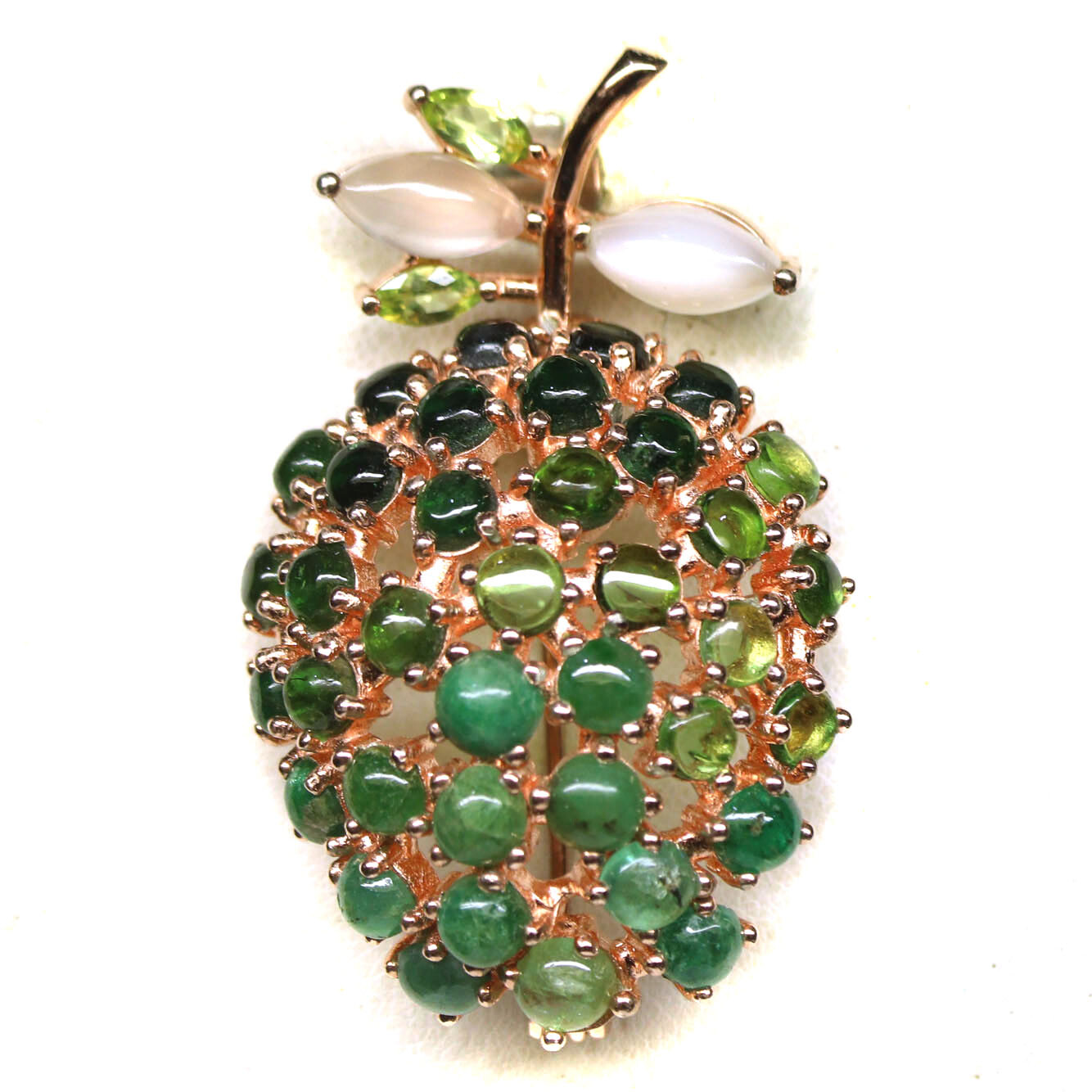 Gemstone Green Tourmaline, Moonstone & Peridot Brooch/Pendant 925 Silver