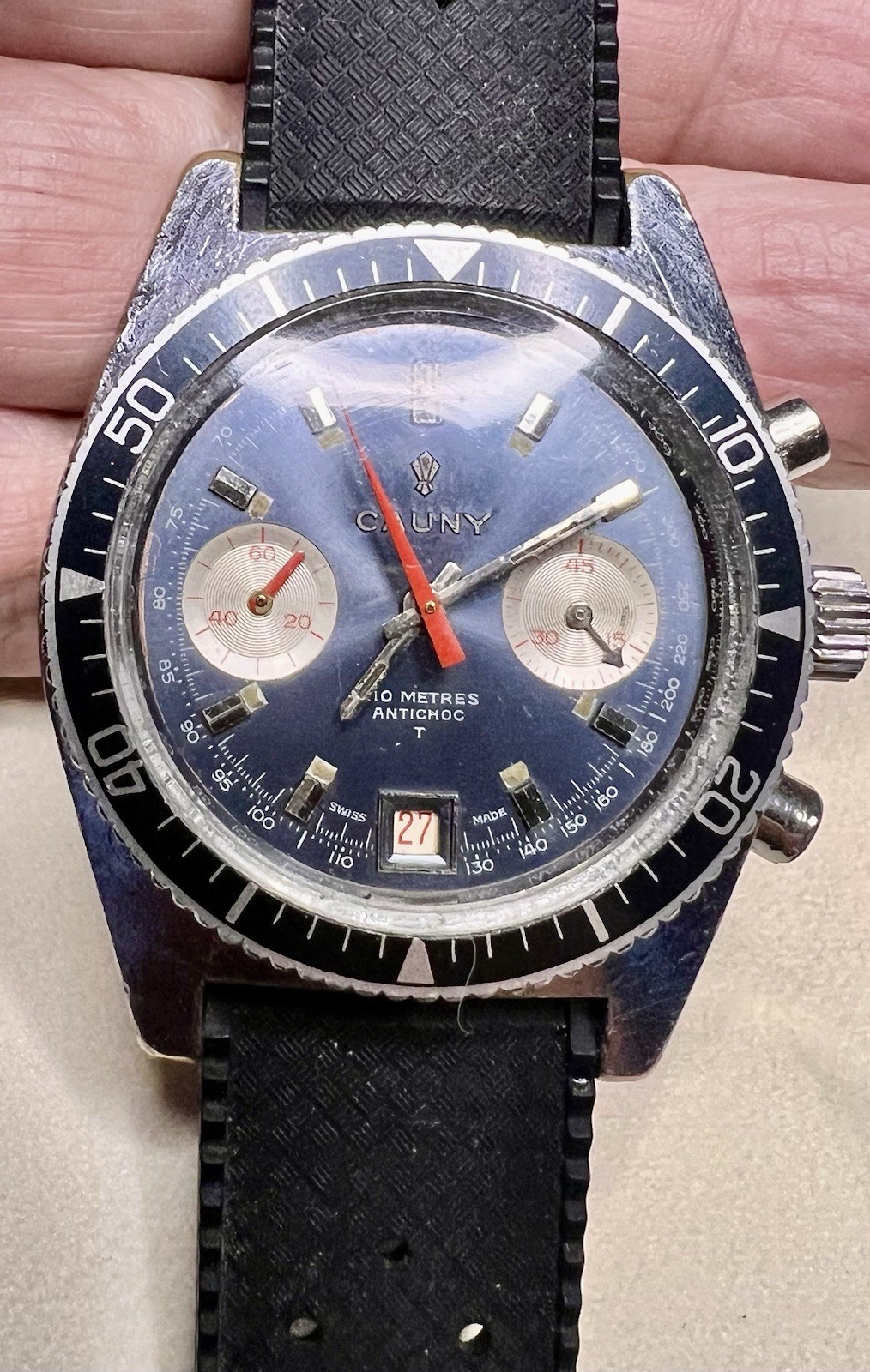 Vintage Swiss Jumbo Cauny Prima Chronograph Diver – Valjoux 7734 – Rare Model