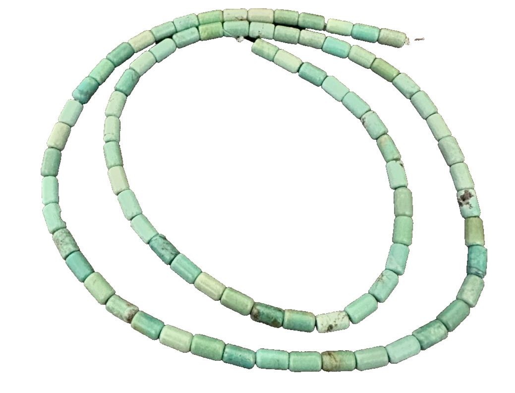 Old Stock Green Turquoise Barrel Cylinder Tube 5mm Beads 16″ strand Kingman?