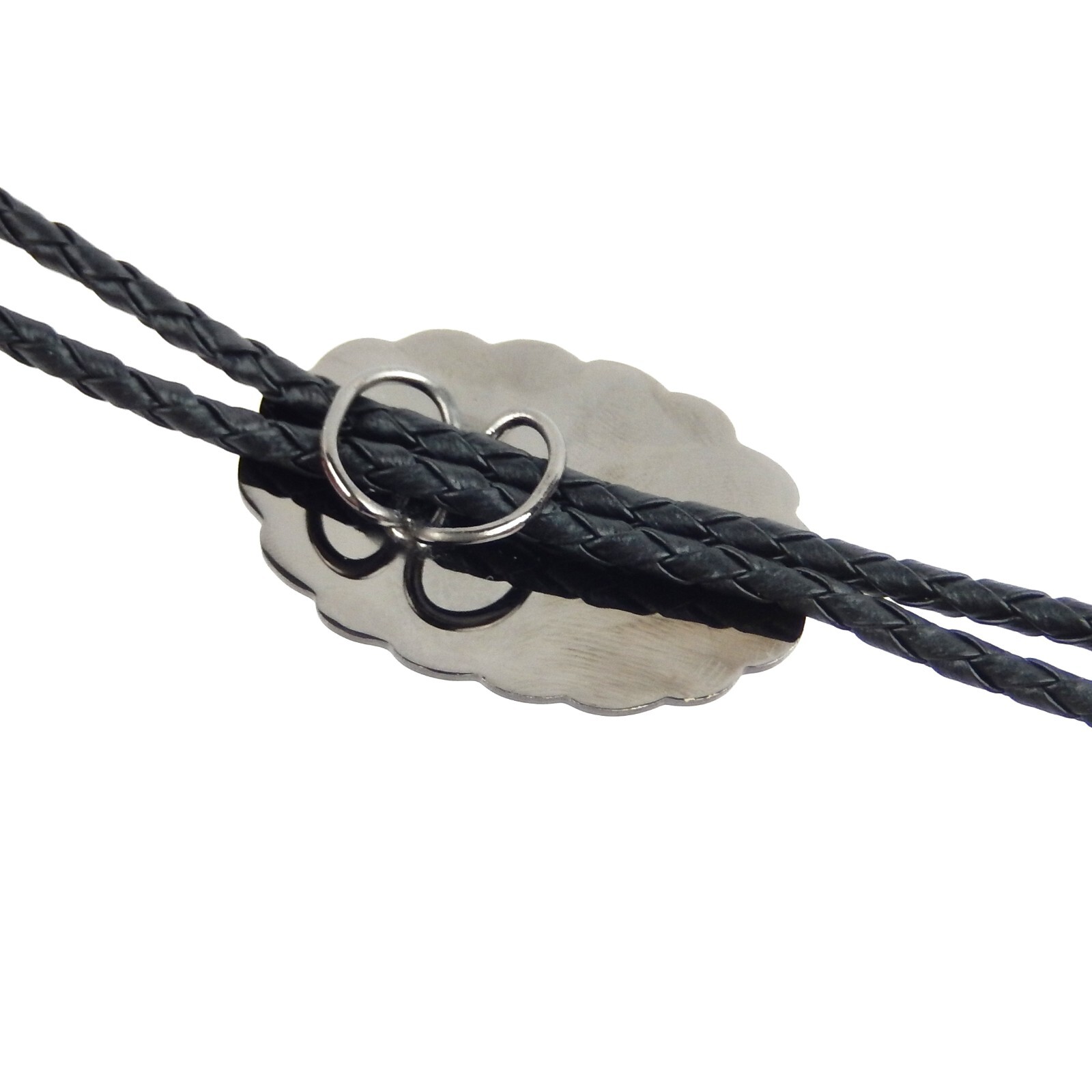 Engraved Floral Bolo Tie Adjustable 36″ Cord USA Made Western German Silver