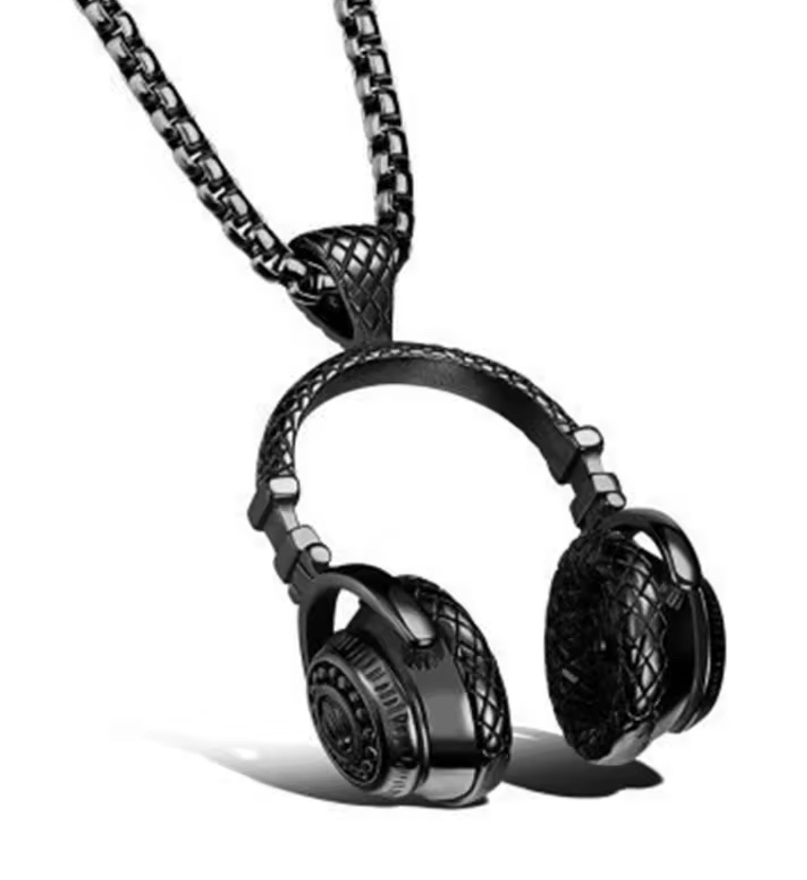 Black Headphones Charm Pendant Chain Necklace,Music & Dance Theme,Men Women