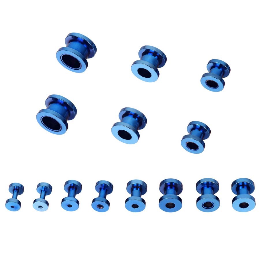 Pair Double Flate Flared Stainless Steel Ear Tunnels – Screw Fit Plugs Gauges