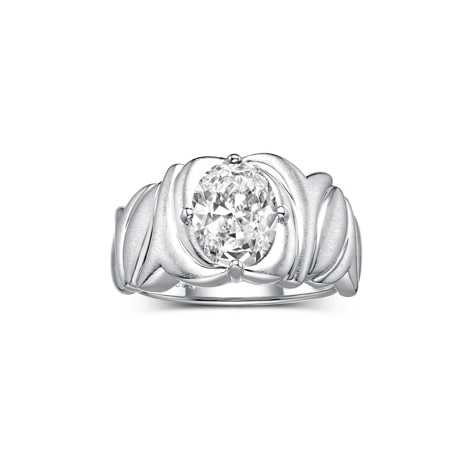 RYLOS WHITE TOPAZ SOLITAIRE OVAL GEM SATIN FINISH RING 14K WHITE GOLD SIZE 6