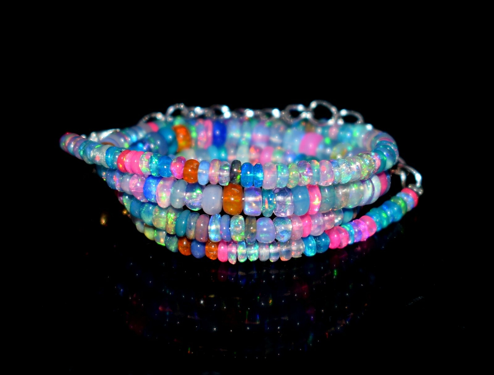 16″Natural Ethiopian Opal Wello Fire Opal Gemstone Bead Necklace F1861
