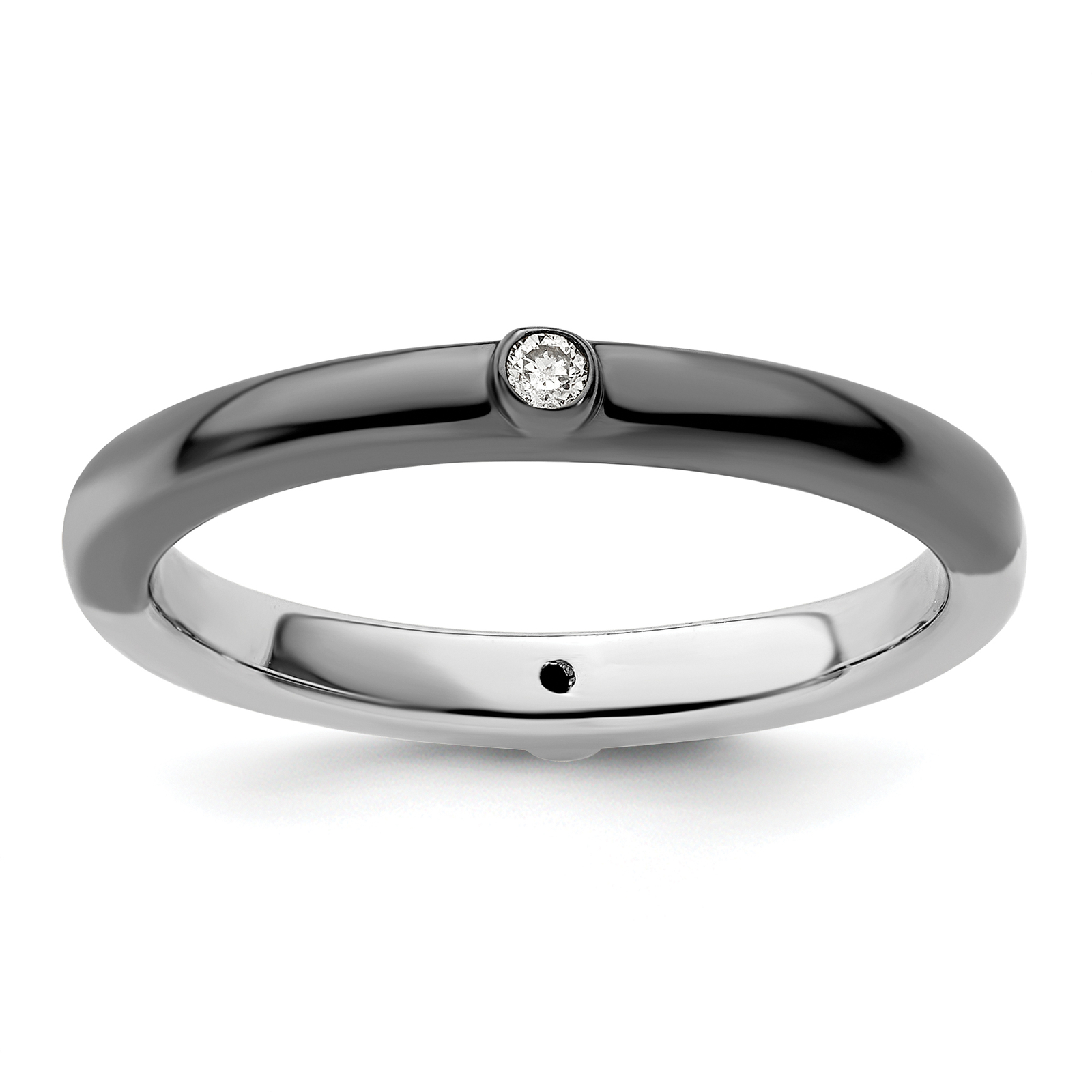 Silver Stackable Expressions Polished Half White/Black Dia Ring QSK629