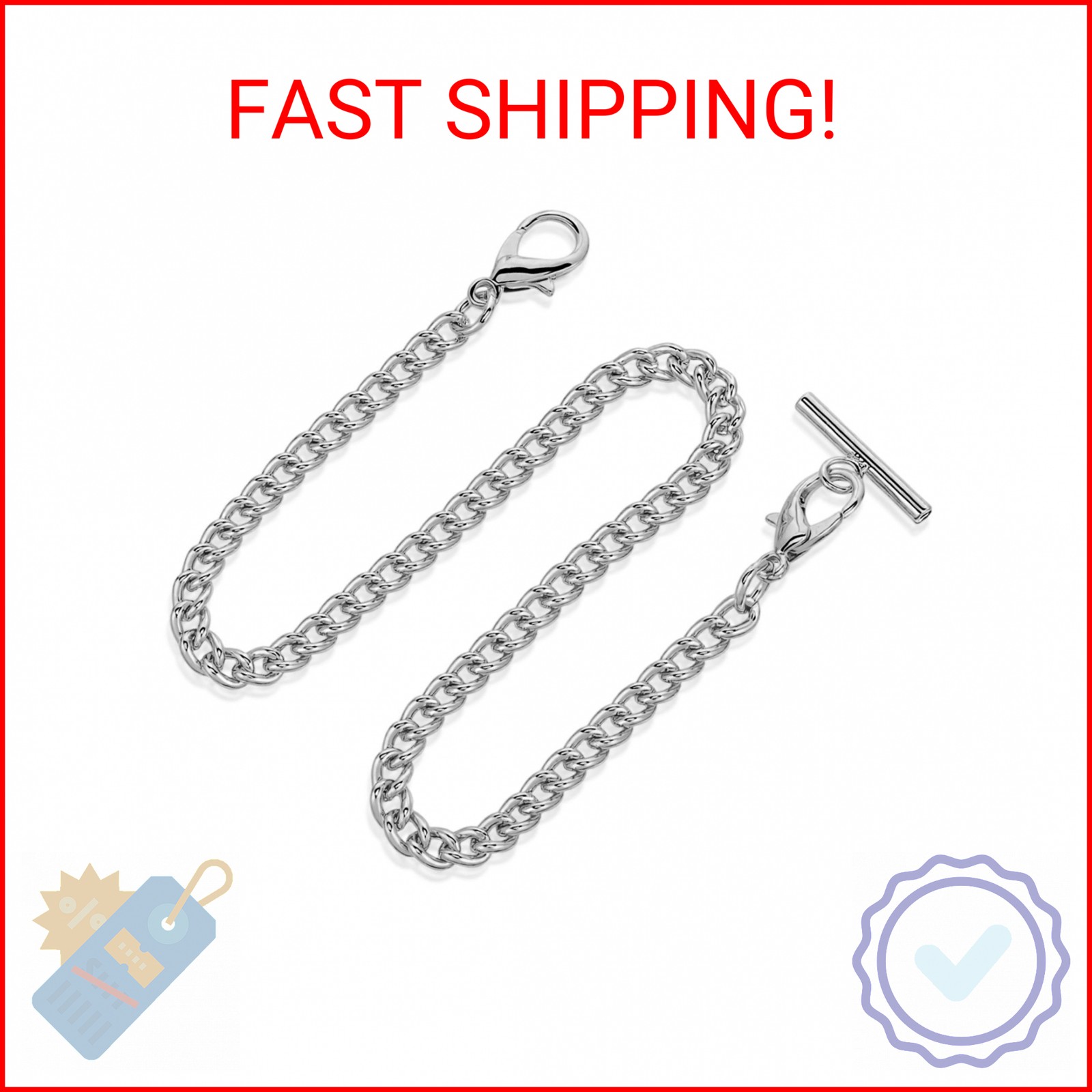 Aeaocvo Silver Pocket Watch Chain with T-Bar, 14 Inch Pocket Watch Chains for Me