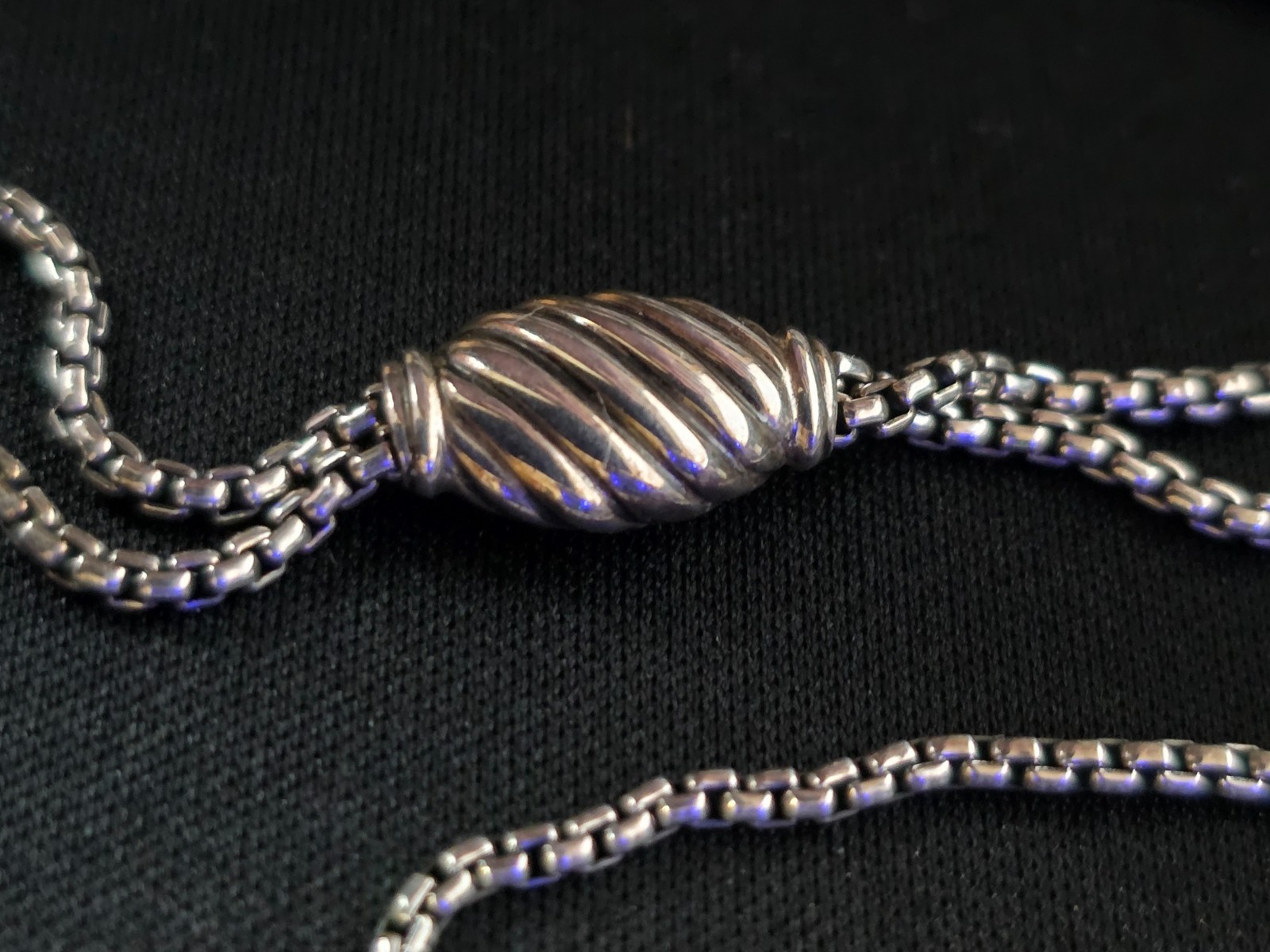David Yurman Sterling Silver Adjustable Box Chain Slider Lariat Necklace