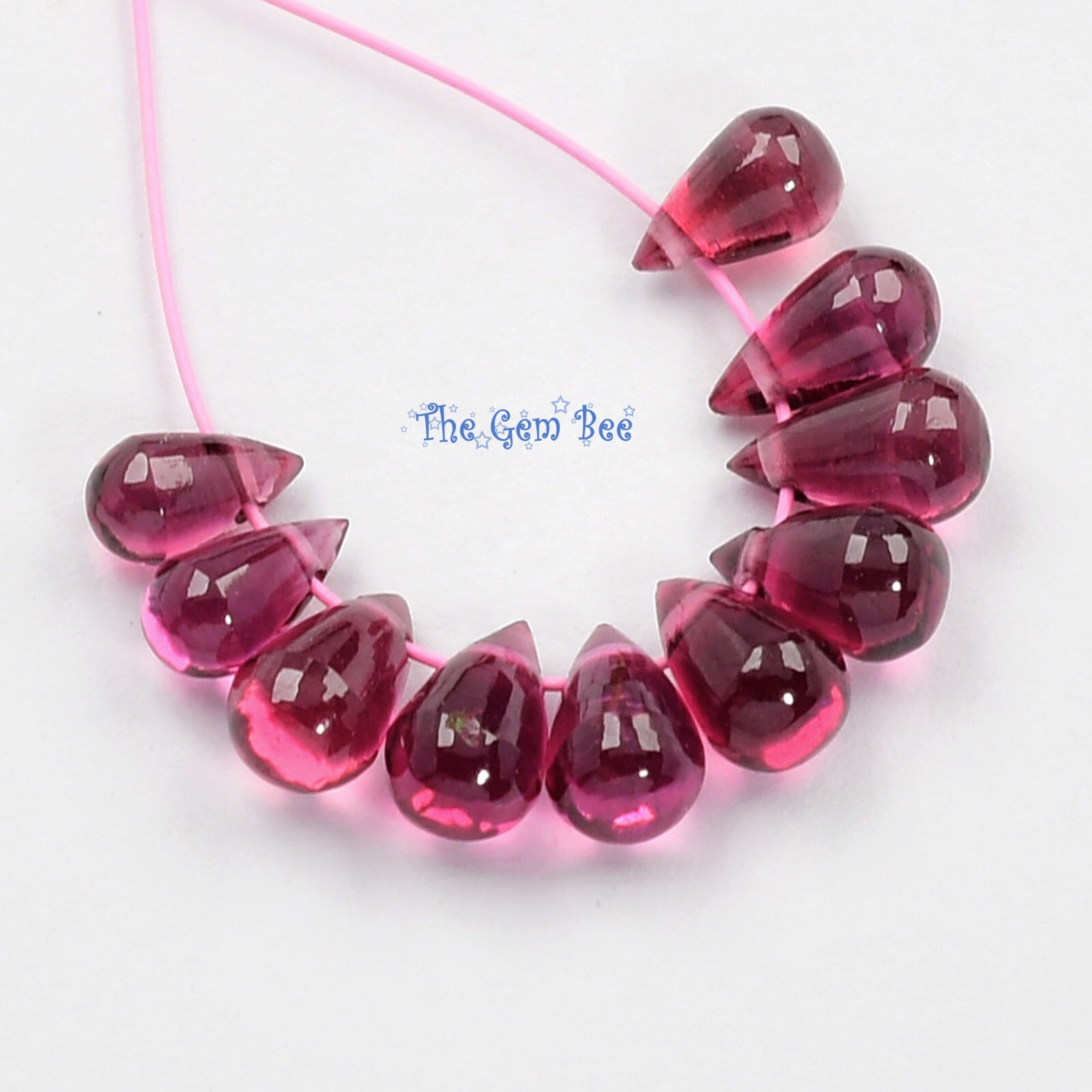 Gem Rhodolite Garnet Smooth Full Teardrop Briolette Beads (10)