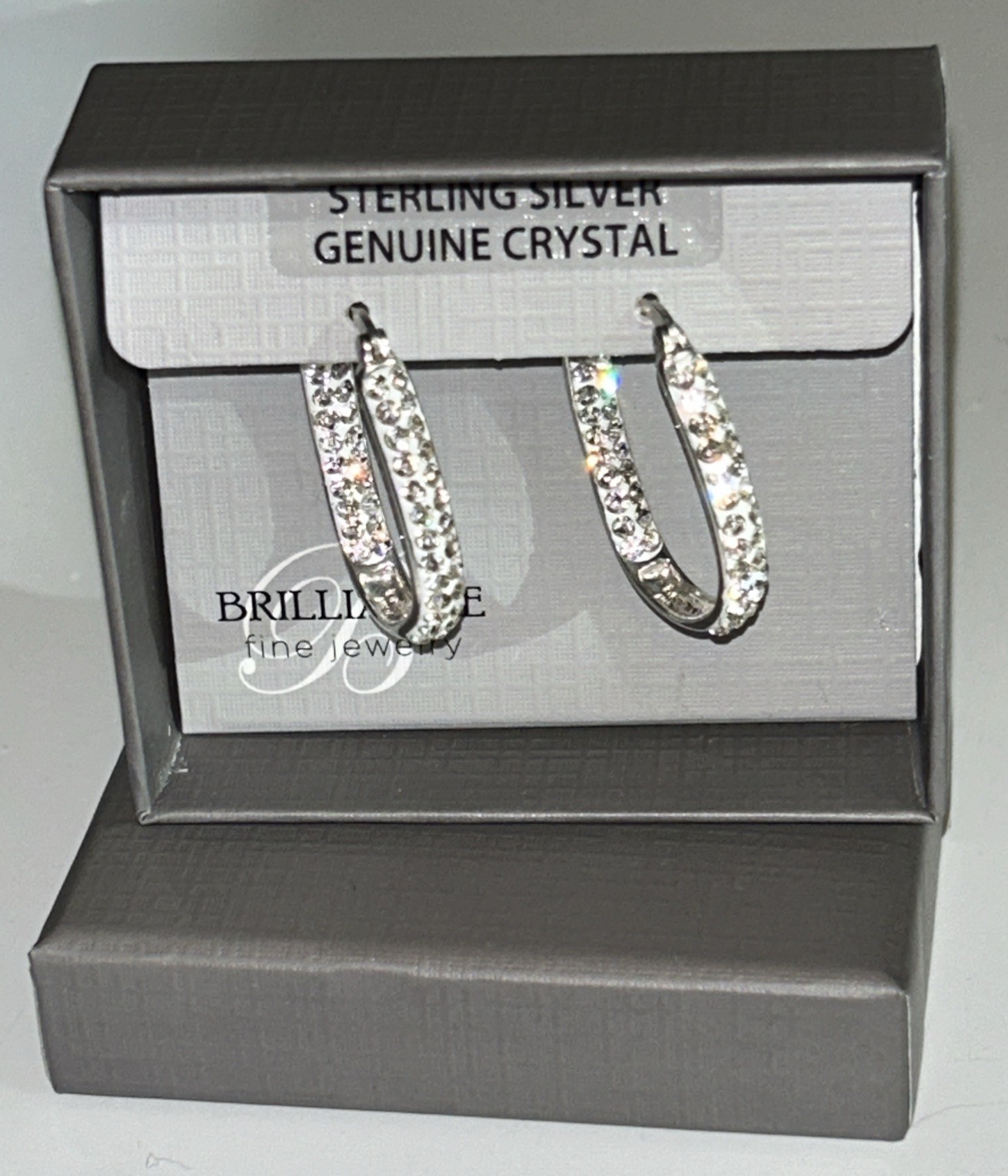 Brilliance Fine Jewelry 925 Sterling Silver Crystal Hoop Earrings, NEW IN BOX!