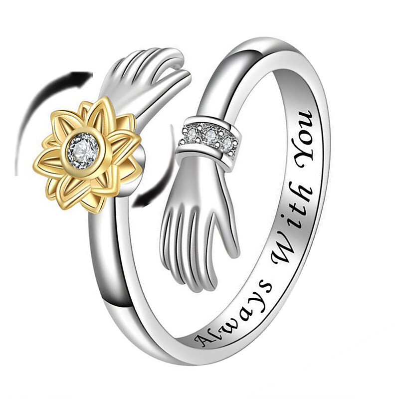 Sunflower Spinner Fidget Anxiety Ring Open Adjustable for Women Band Size 6-10