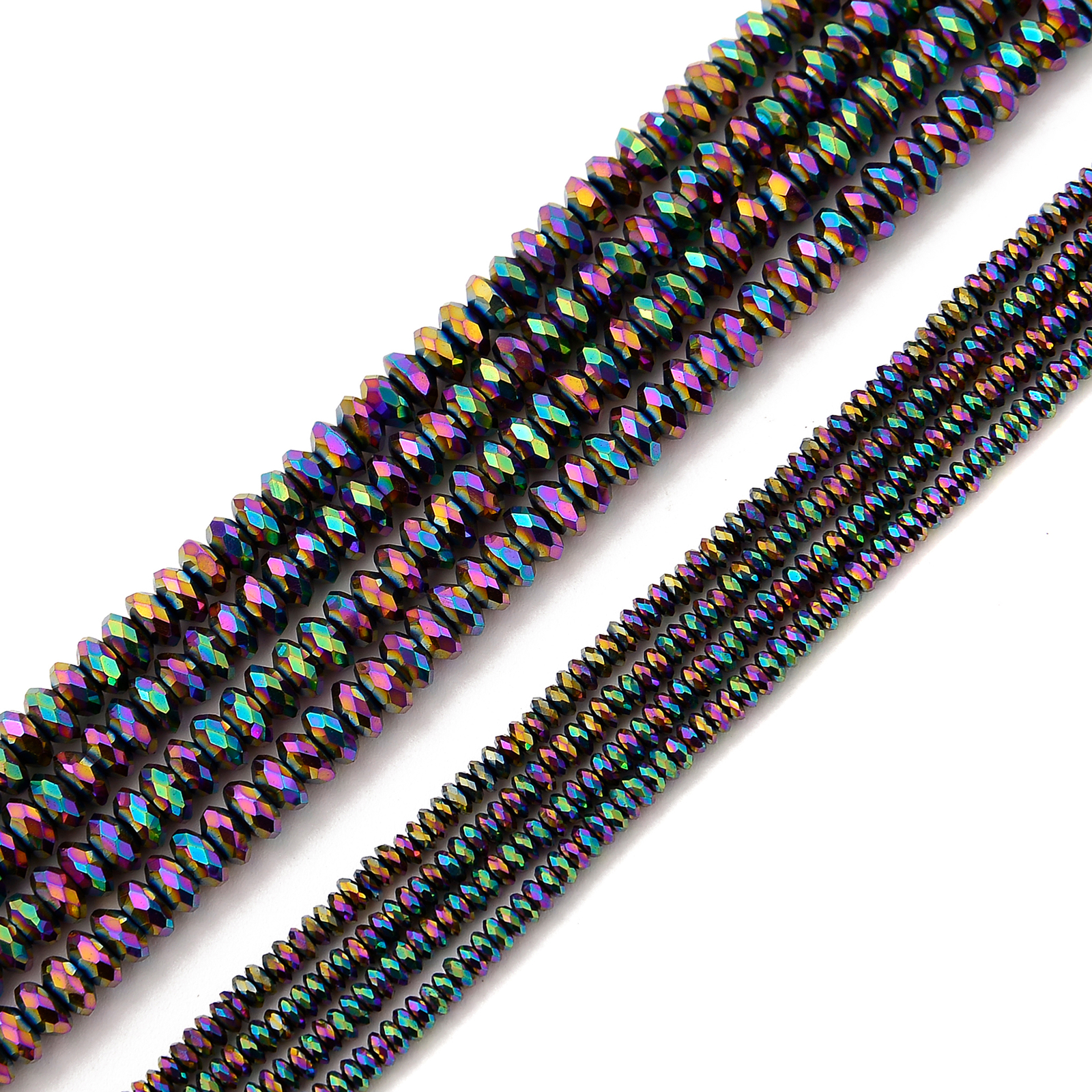 Rainbow Plated Hematite Faceted Rondelle Beads Size 1x2mm 2x4mm 15.5” Strand