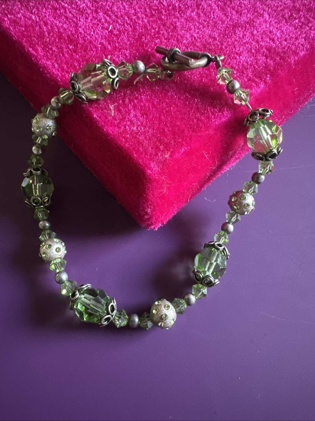 Made With Swarovski Crystal Peridot Green Bead Toggle Bracelet August Birthstone