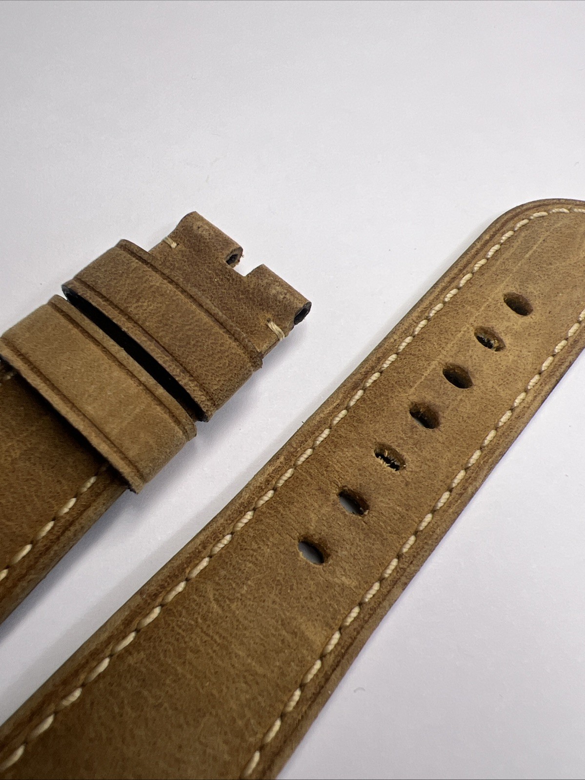 Panerai 26mm x 22mm Tan Light Brown Leather Strap Band w/ Ivory Stitching