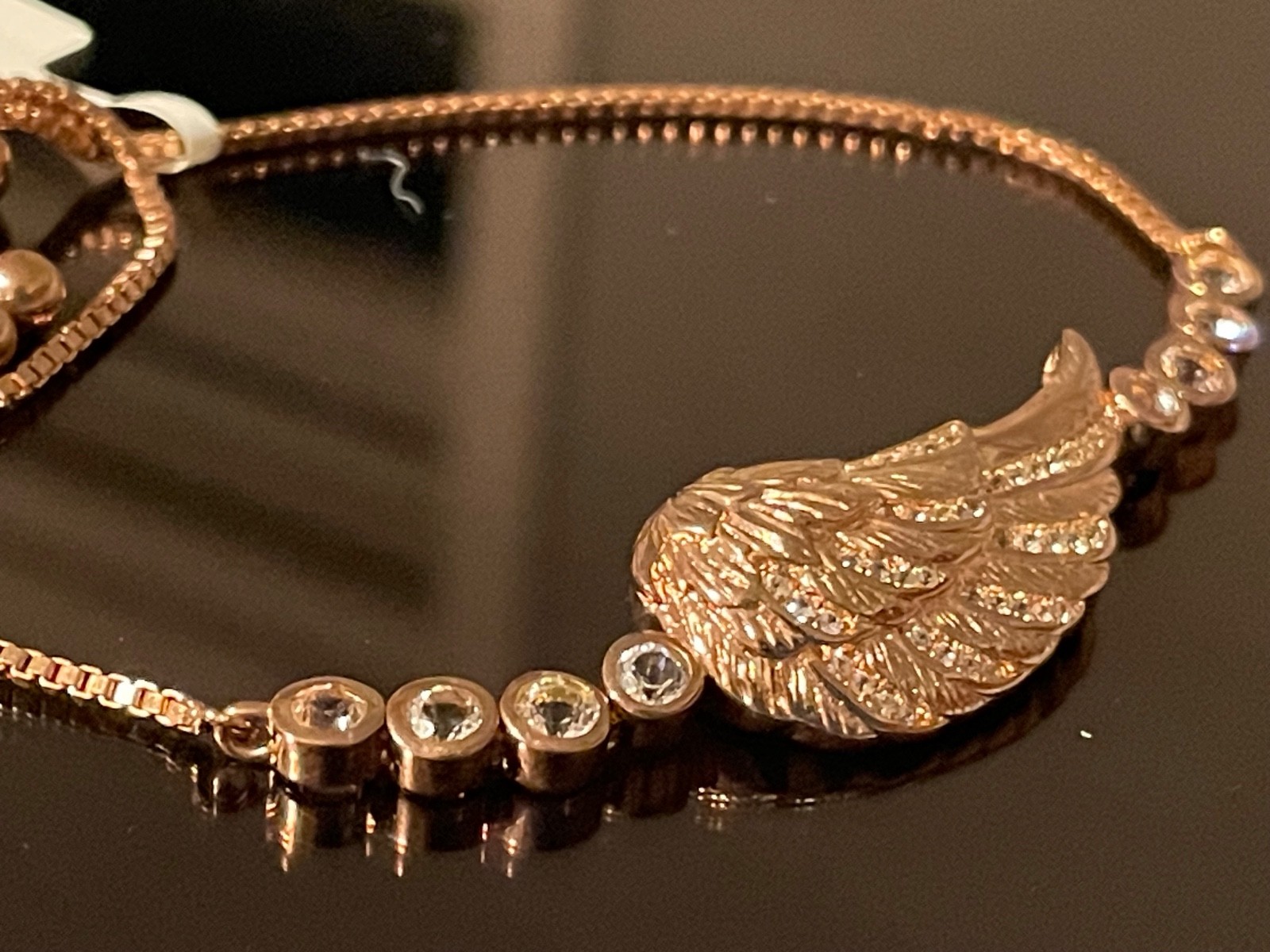Vintage Signed rose gold tone angel wing pave crystal signed bracelet Joan Boyce