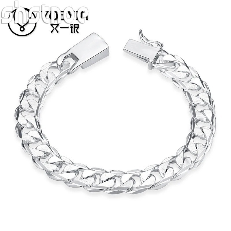 20cm 8 inches Popular 925 Sterling Silver 10mm Cuban Chain Bracelet For Men Wome