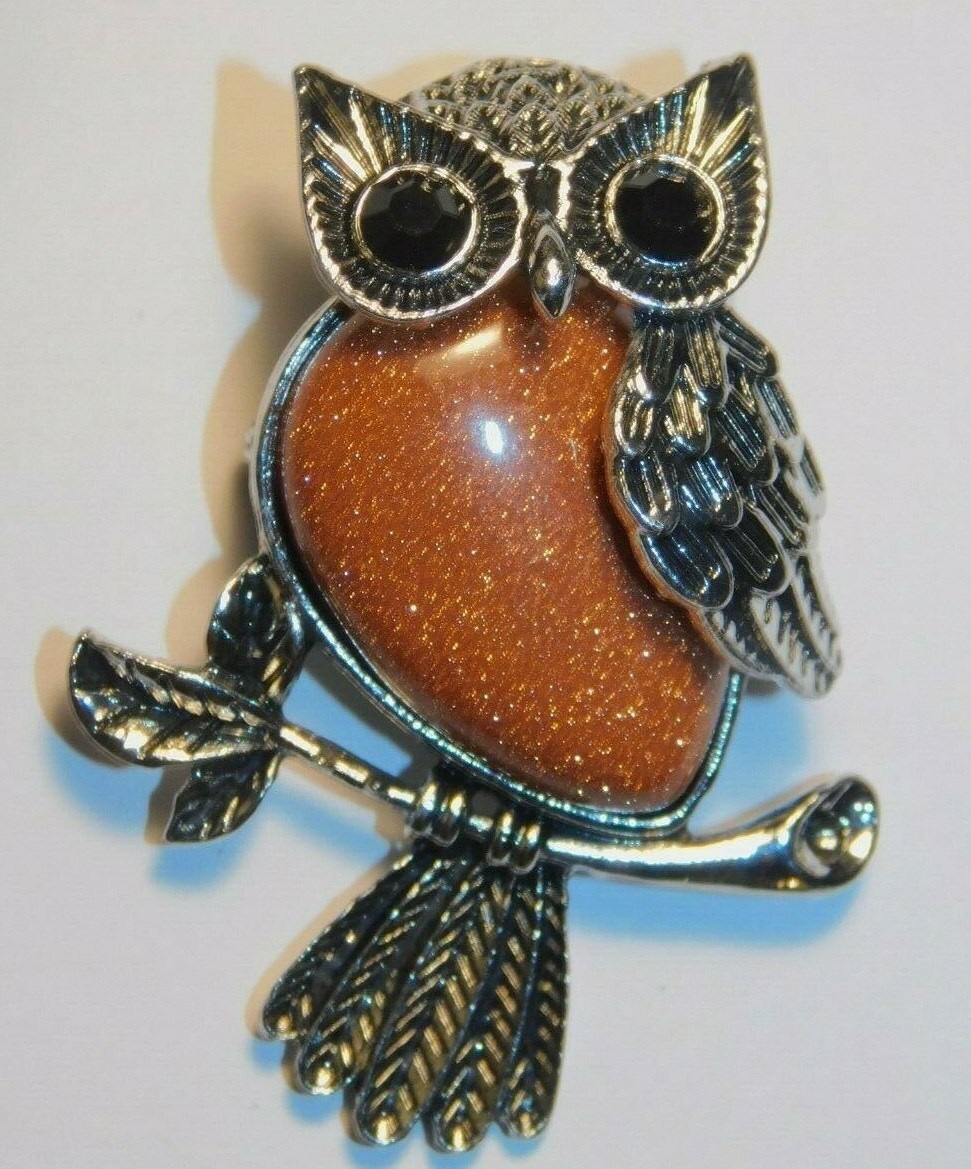 Owl Pendant Brooch Gold Sandstone Silver Wear as Pendant or Brooch