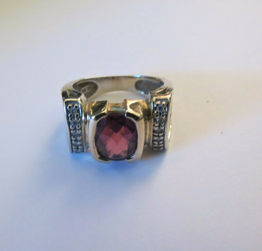 14k Rhodilite Garnet Diamond White Gold Checker Board Cut SZ 7 Designer NH 7.16g