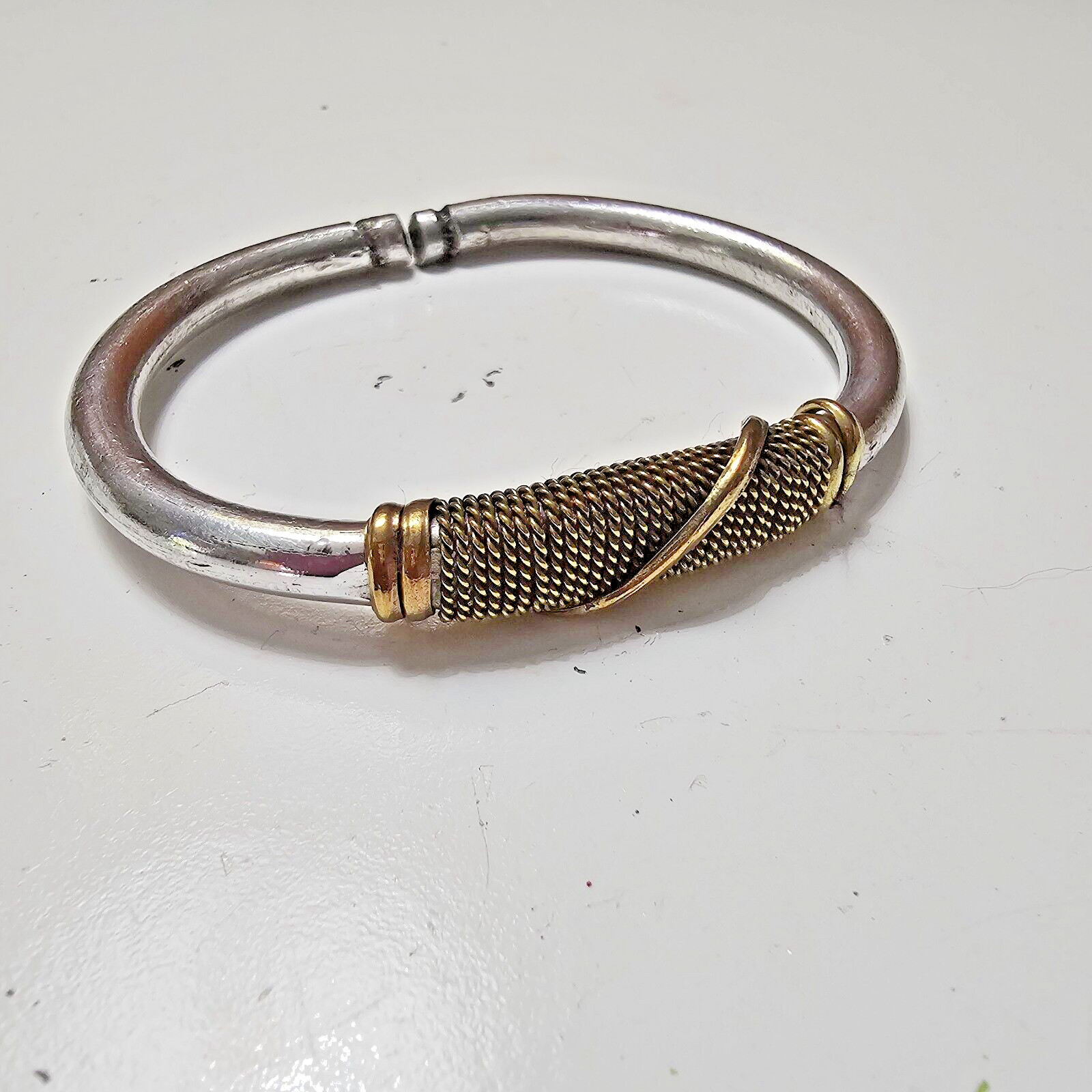 African- Silver & Gold Color Metals Twist Bracelet- Handmade Kenya- New