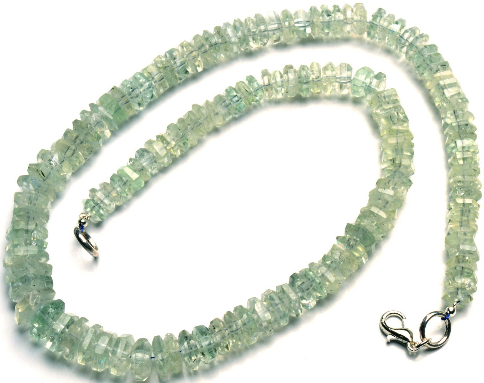 Natural Gem Aquamarine 6 to 10mm Bolt Shape Faceted Nugget Beads Necklace 16″
