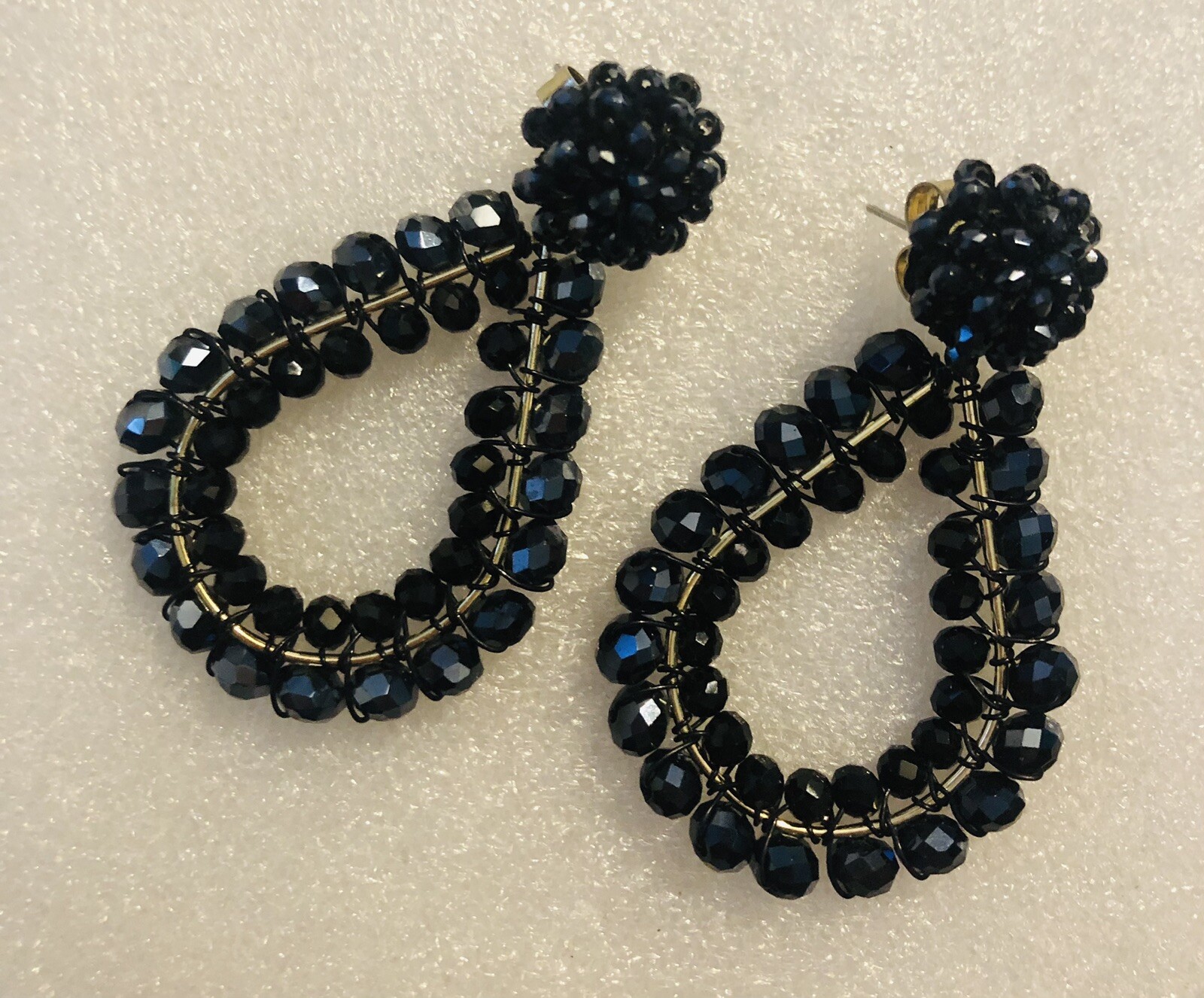 Contemporary Teardrop Blue Beaded Glam Bling Earrings Fashion Jewelry 0C23