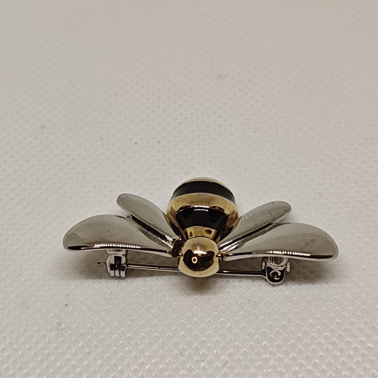 Liz Claiborne Bumblebee Brooch Pin Gold Silver Black Enamel Insect Jewelry