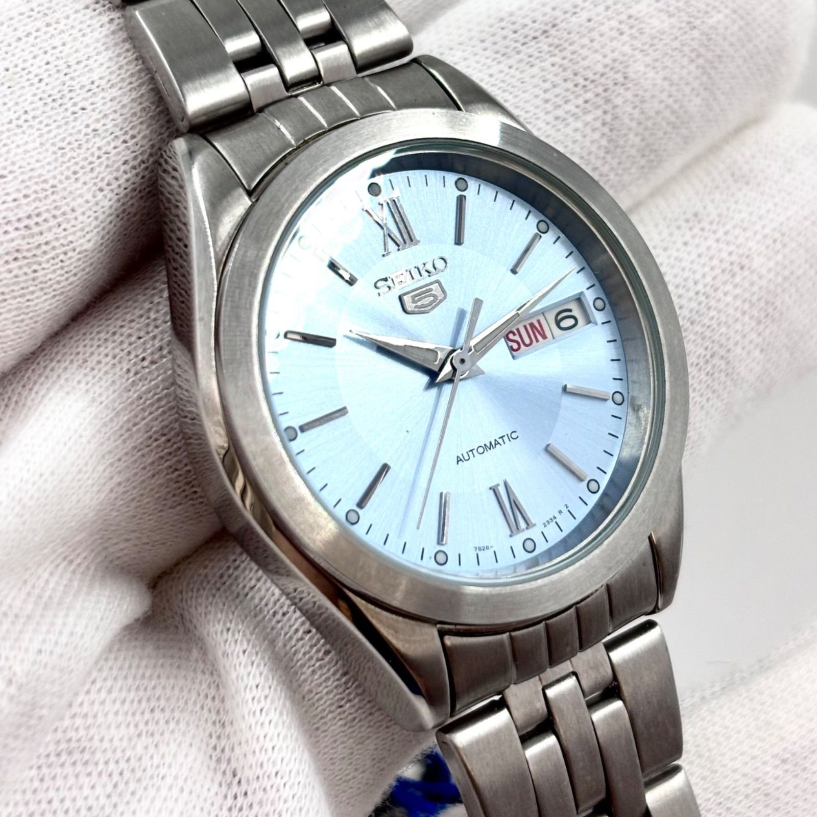 SEIKO 5 Automatic AT Ice Blue Dial Roman Index Manufactured in 2012 Working