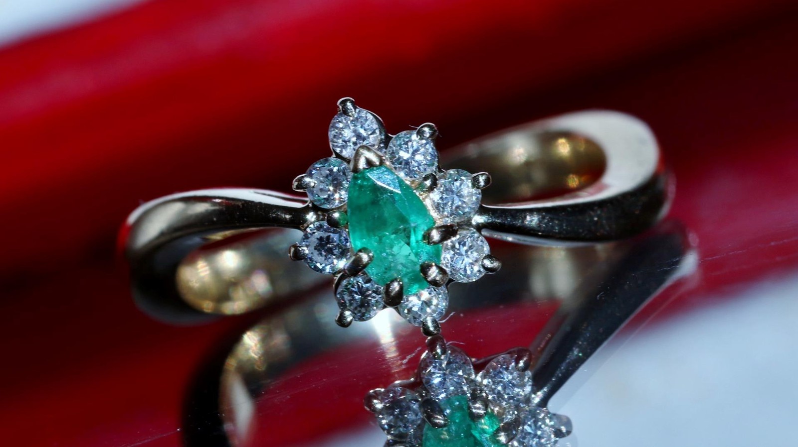 14k yellow gold 0.27ct natural diamond sz 4.5 ring emerald vintage treated 2.99g