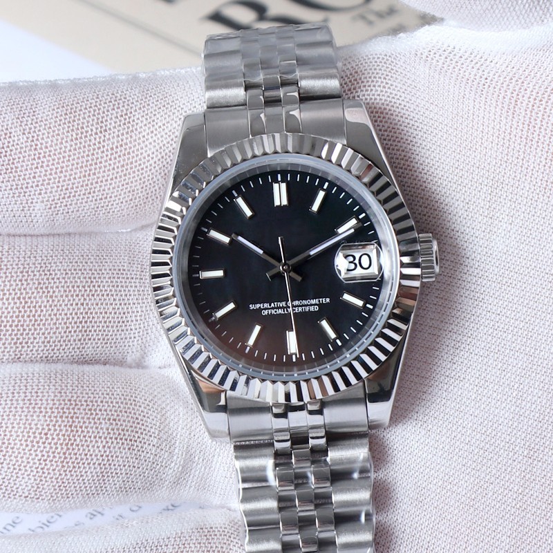 Custom Mod Automatic Mens Watch Black Dial NH35 Movement Gift for Him 39mm