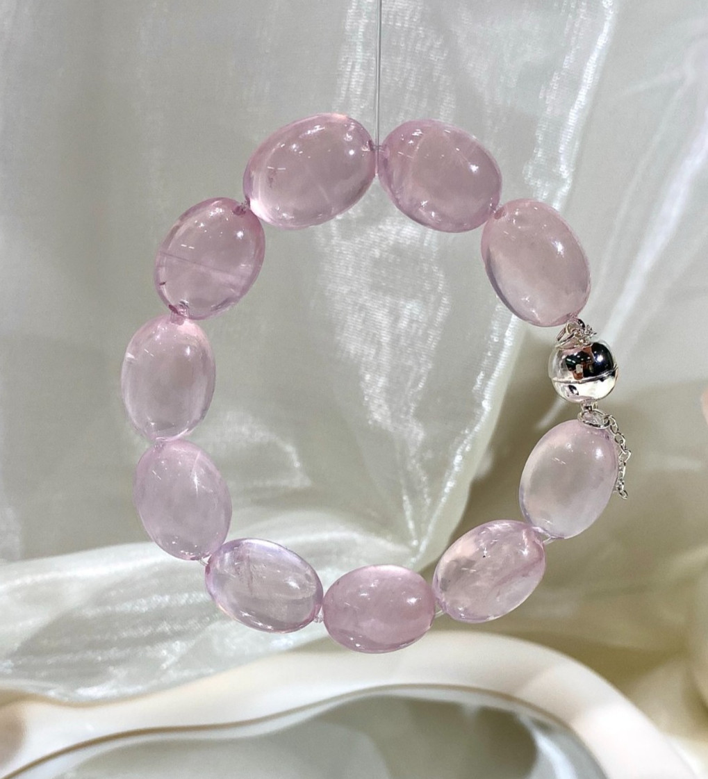 LUSA FEELA Natural Pink Crystal Bubble Bead Stretch Bracelet Gift Box