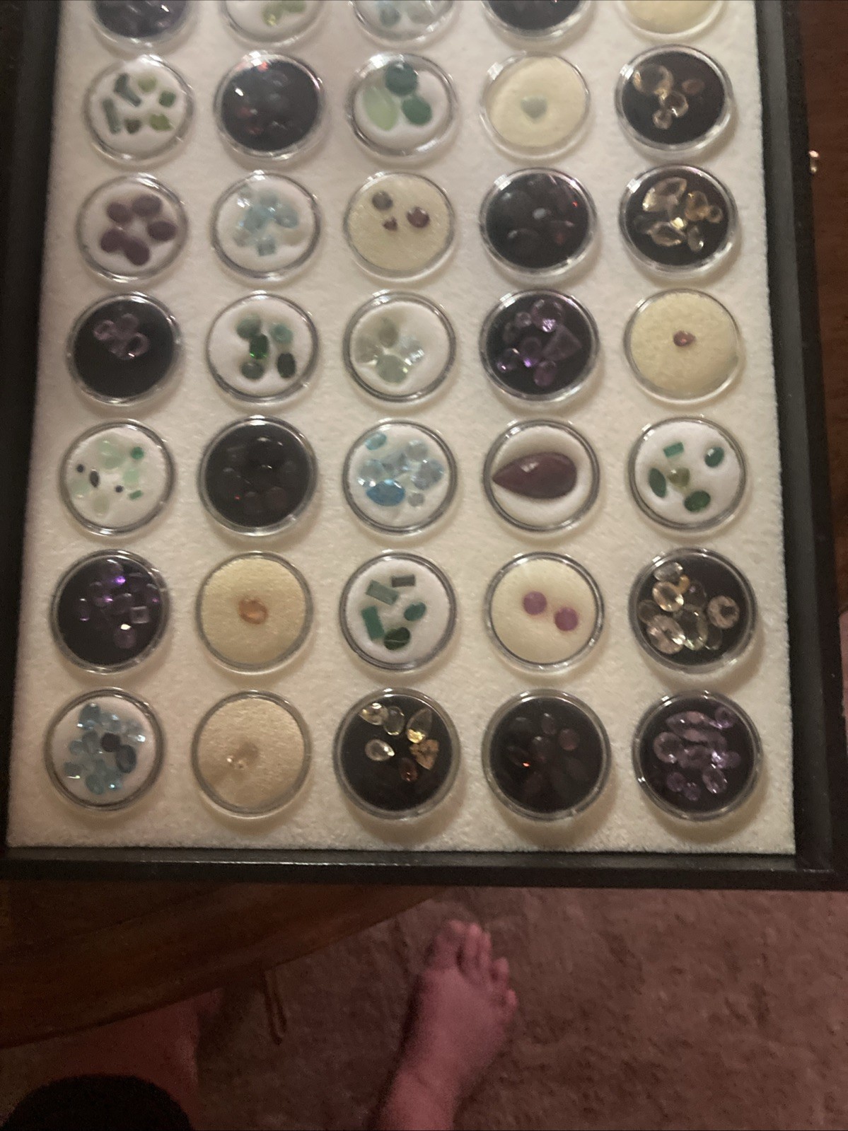 Assorted Multicolor Cut Loose Gemstones in Display Case, Gems In 100 Capsules