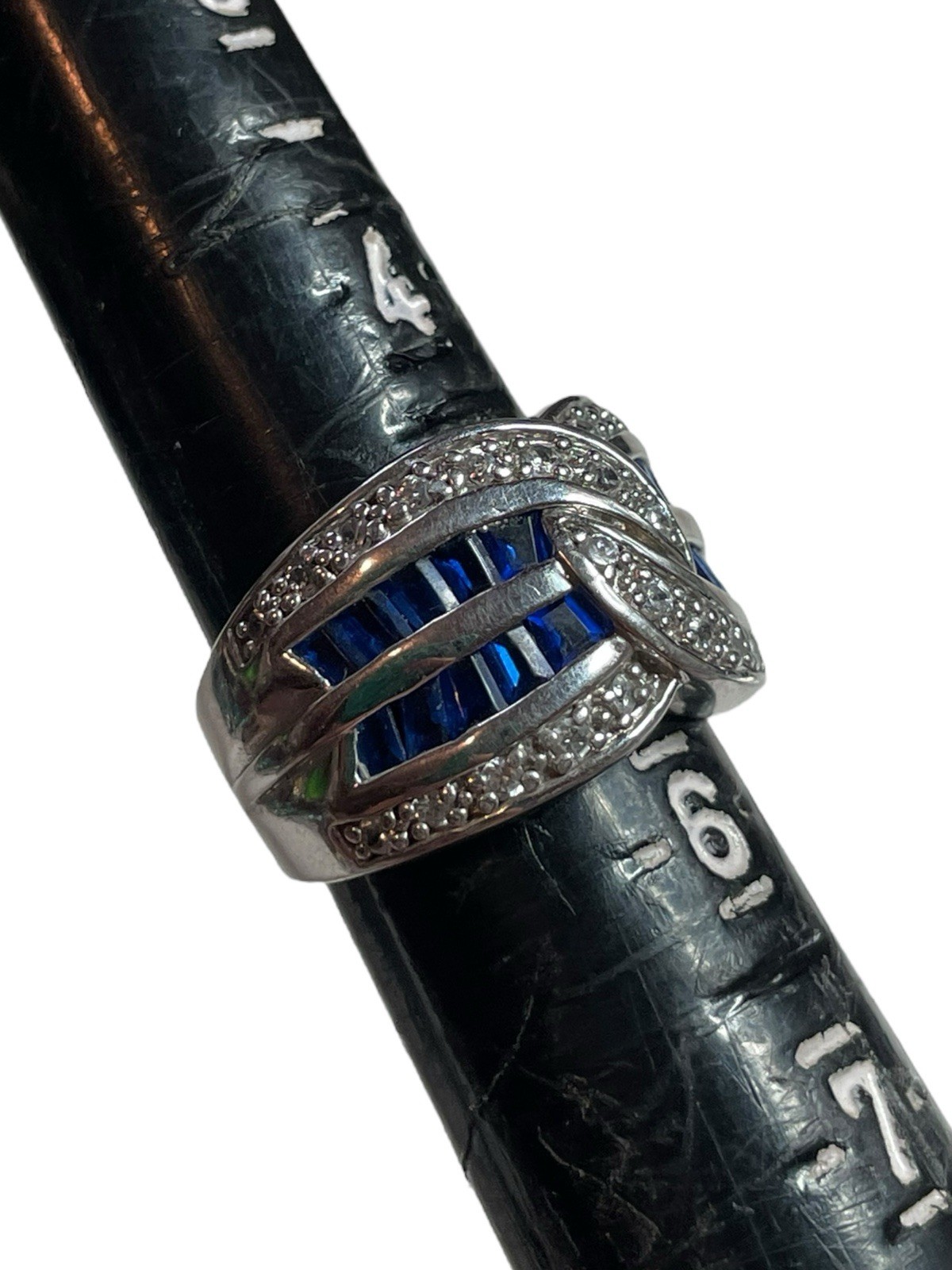 DBJ Dee Berkley Jewelry Sterling Silver Blue & White CZ Pave Cocktail Ring, 5.25