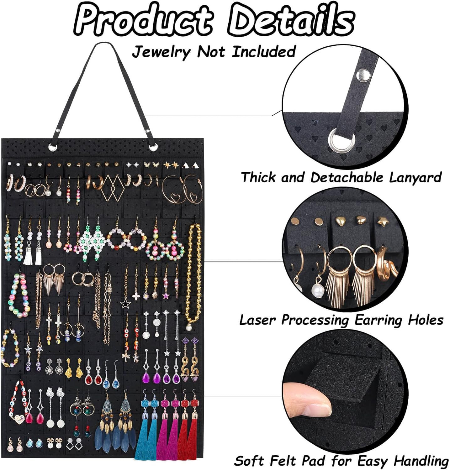 Large Hanging Earring Holder Organizer with 20 Extra Hooks for Jewelry Display