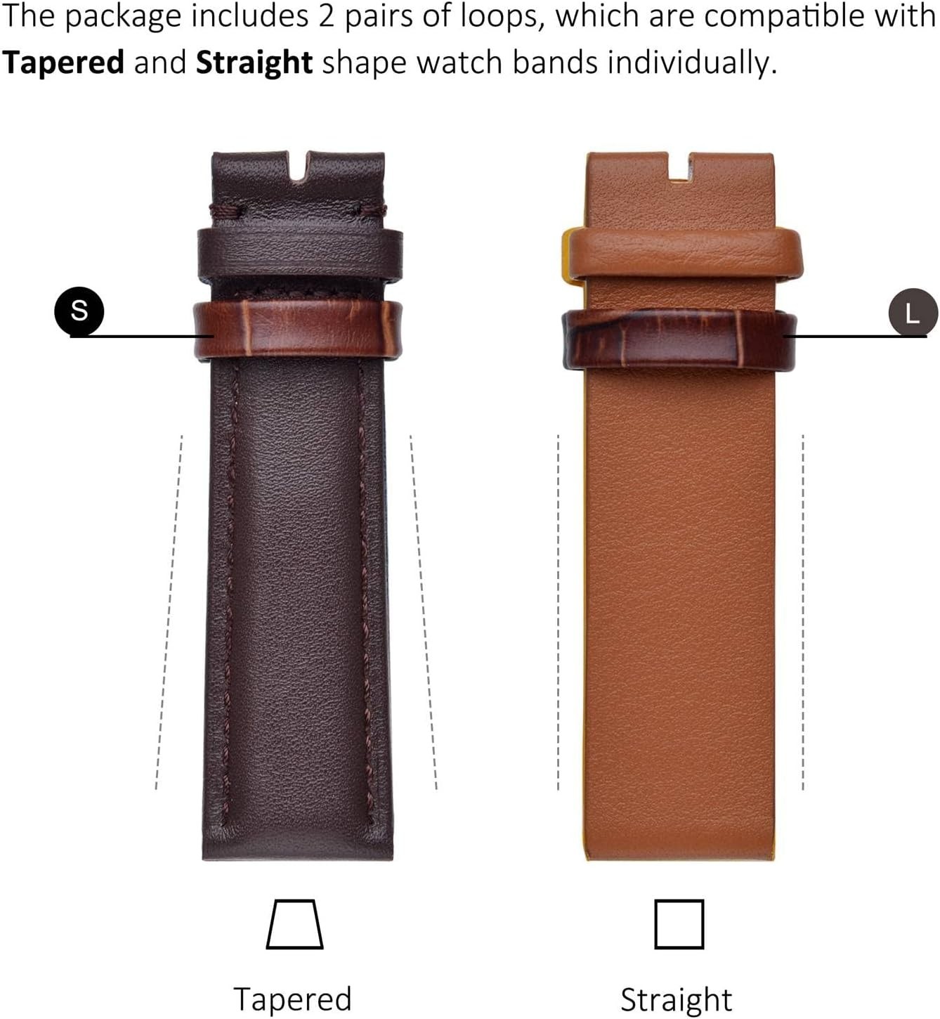 Elegant Brown Leather Watch Band Holder Loops – Fit for 16mm to 22mm Straps