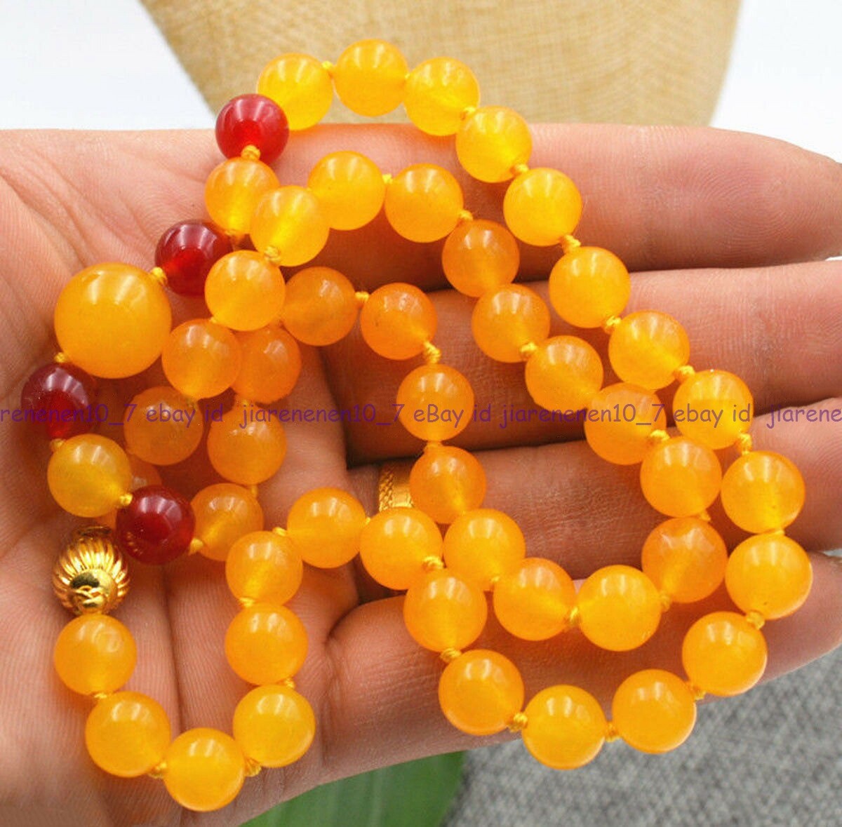Natural 8/10mm Yellow Topaz Red Jade Round Beads Gems Necklace 18/20/22/24/28”