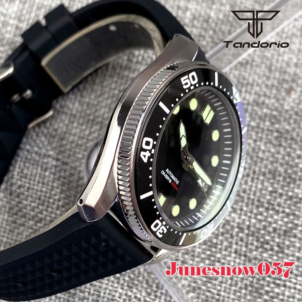 Tandorio 43MM SBDX001 Watch Japan NH35 Men Black Sterile Dial Chapter Ring 20ATM