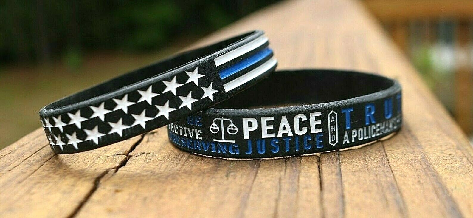 Thin Blue Line Silicone Bracelet 2 pk Policeman’s Prayer Blue Line American Flag
