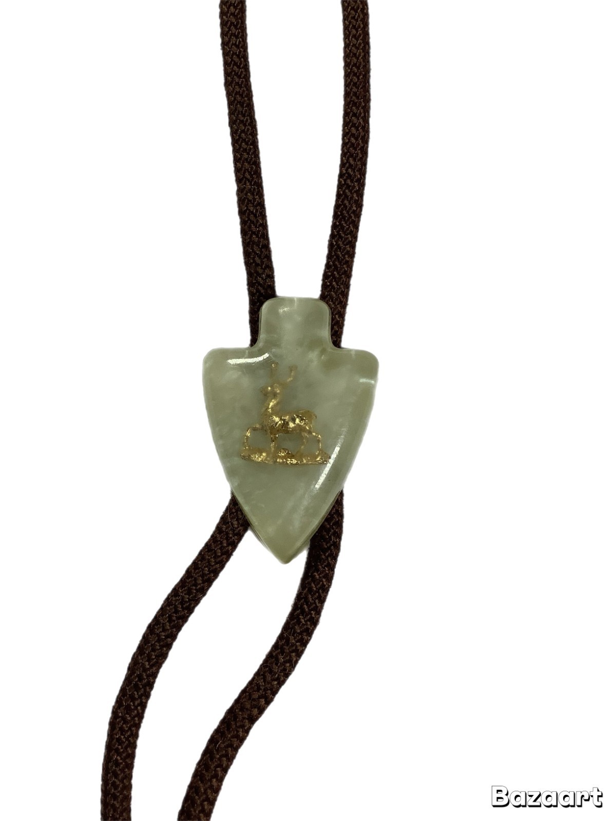Vintage Arrowhead Bolo Tie White Stone Gold Deer Buck Brown Cord (216)