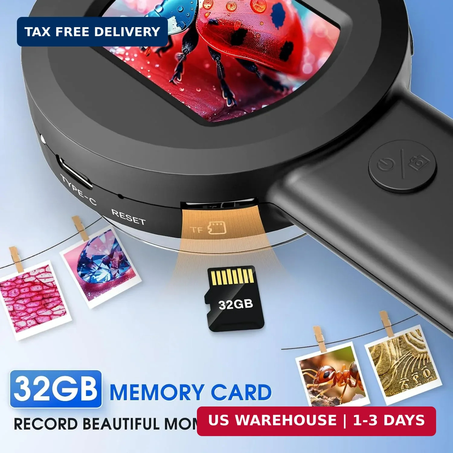 Pocket Digital Microscope for Adults Kids: 100X Handheld Magnifying Glass with L