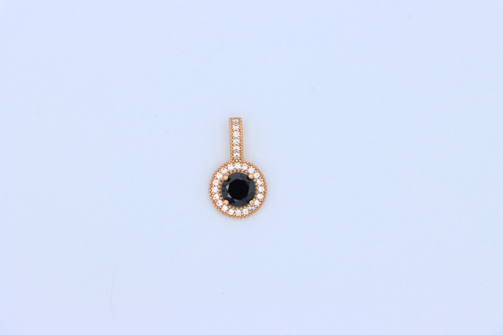 with Crystal Halo for Women, XPPT1740 Gold Plated Black Round Pendant