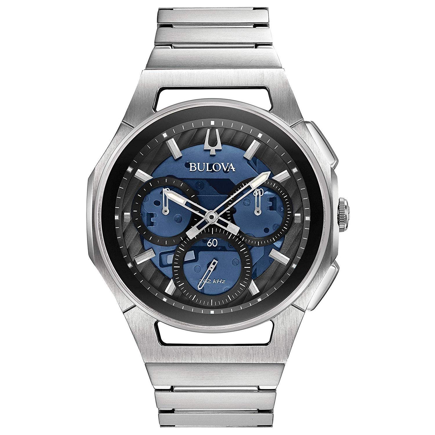 Unused BULOVA CURV 96A205 Blue Chronograph Stainless Men’s Watch in Box